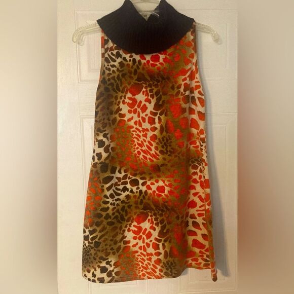 ARYEH Turtle Neck Brown Orange Cheetah Mini Dress Size M - Picture 1 of 9